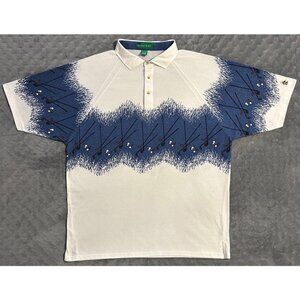 Vintage Grand Slam Men's Golf Polo Shirt XL White & Blue Golf Club Print Iconic